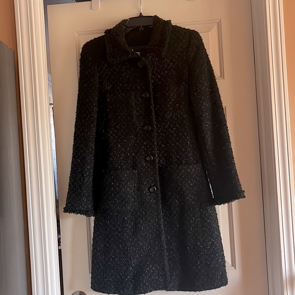 Vintage Marciano tweed long trench/pea coat in black shimmer size XS - Picture 1 of 6